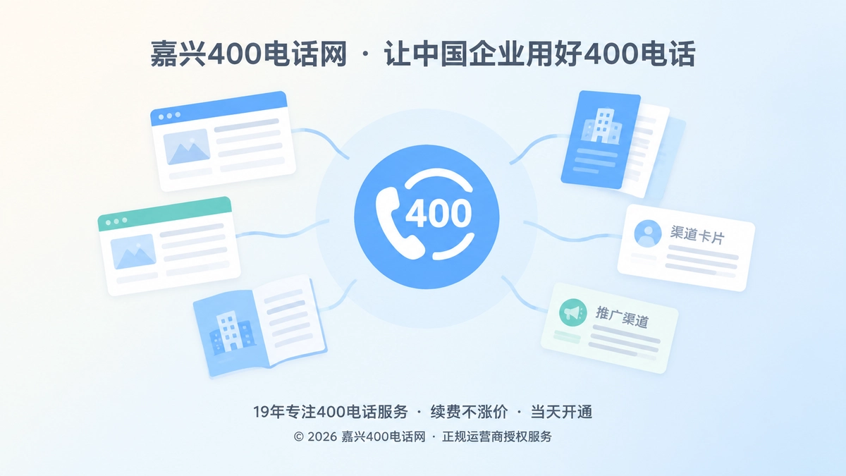 聚焦式配图：稳定400电话图标汇聚旧网页和渠道卡片